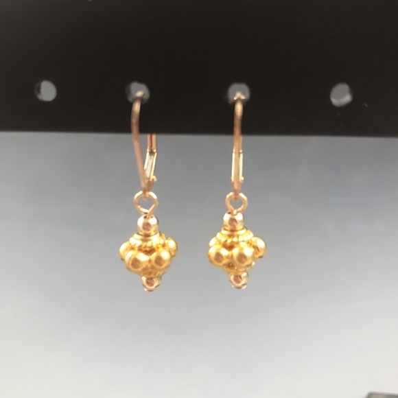 Delicate Dangle Gold Tone Leverback Ball Earrings - Picture 1 of 4